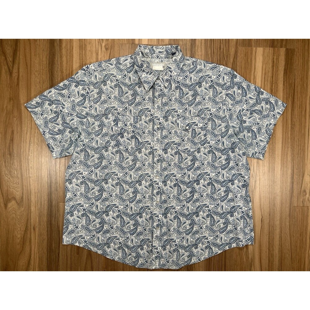 Wrangler Wrancher Mens XXL Blue Short Sleeve Pearl Snap Button Down Shirt